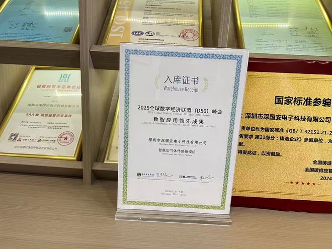 深国安可燃气体传感器荣获数智应用领先成果证书(图2)